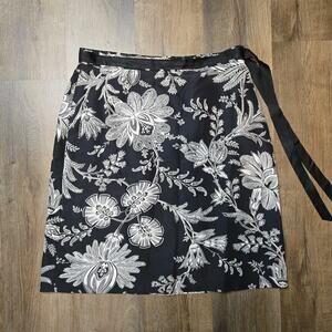 Grace Elements 100% Silk Skirt Black White Botanical High Contrast Print...